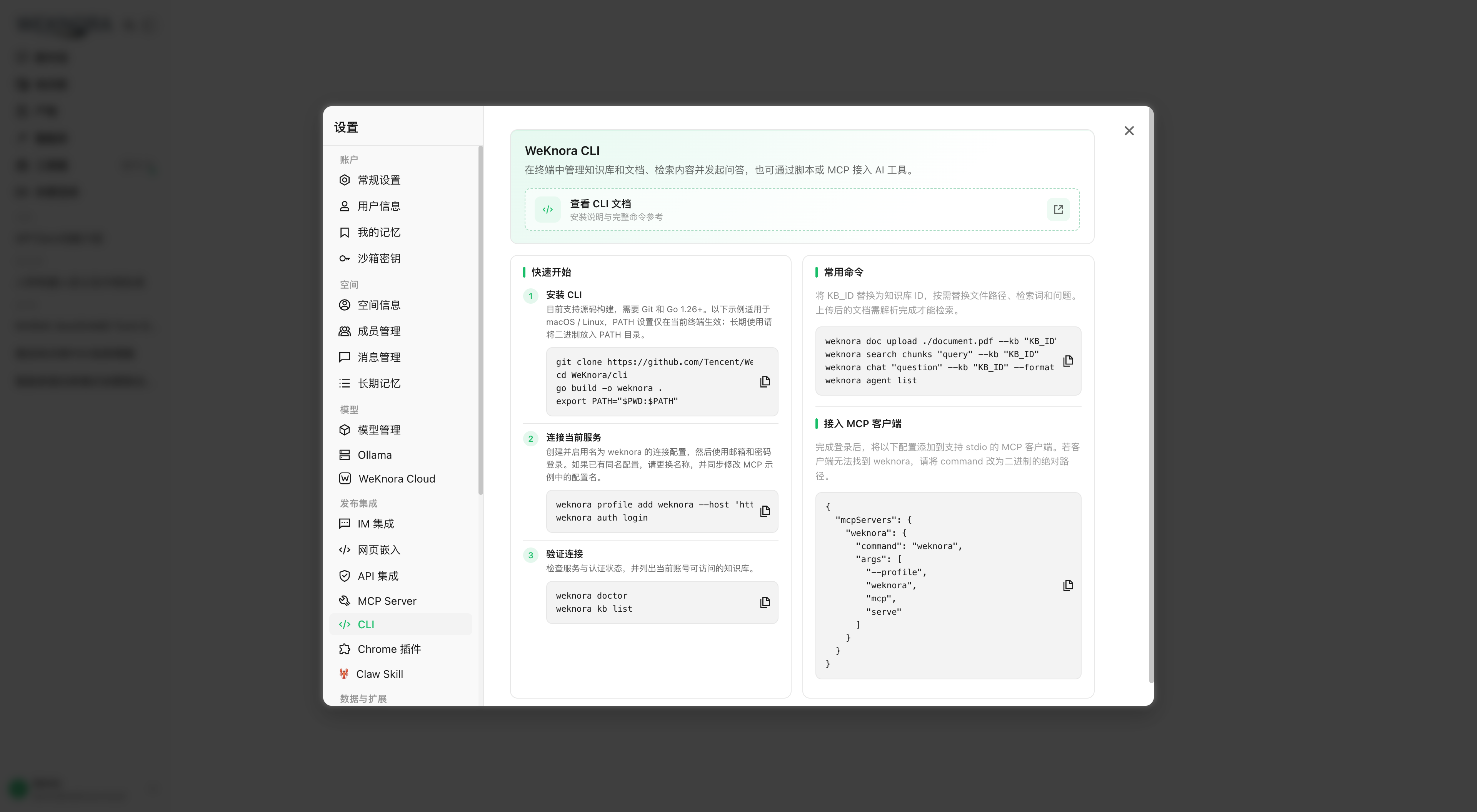 设置 → 发布集成 → CLI:安装、连接与验证命令